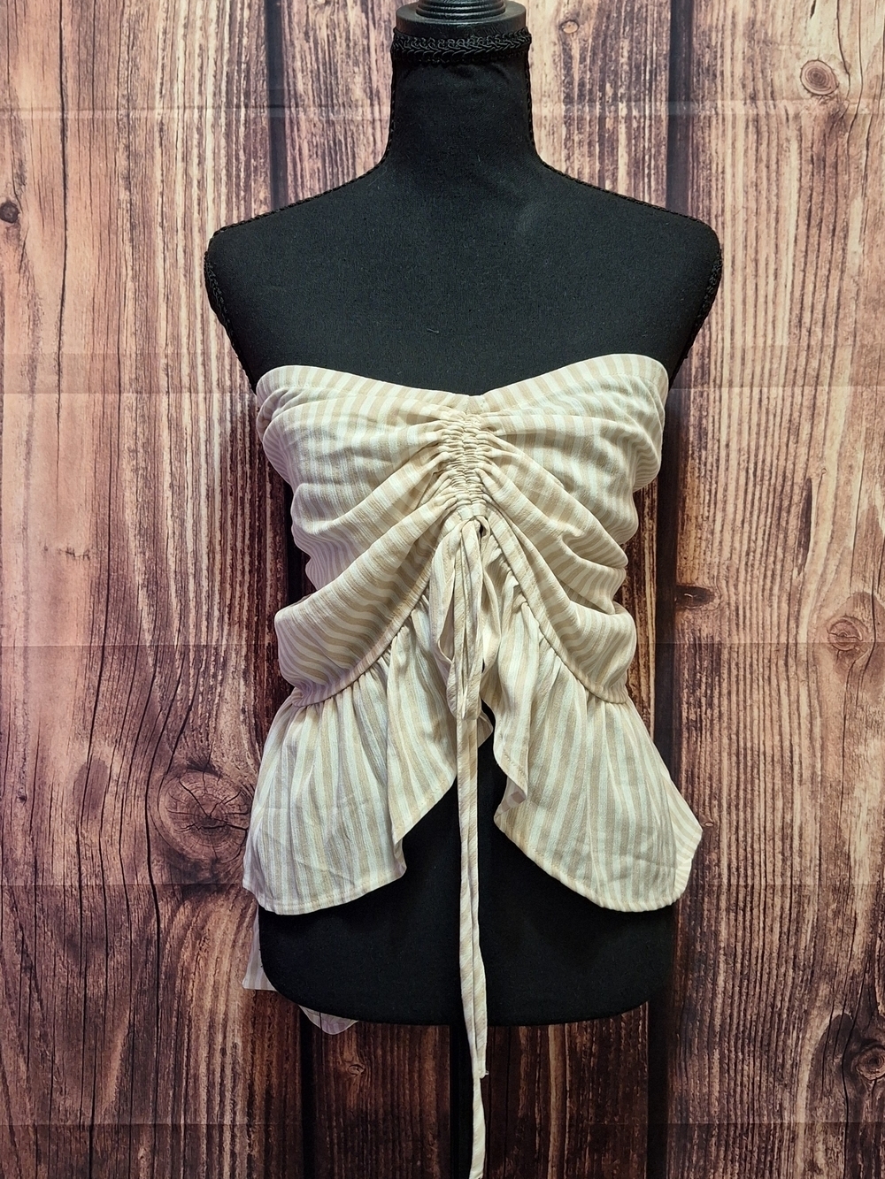torrid Beige & White Striped Strapless Ruched Tie Top Womens Size 5x.